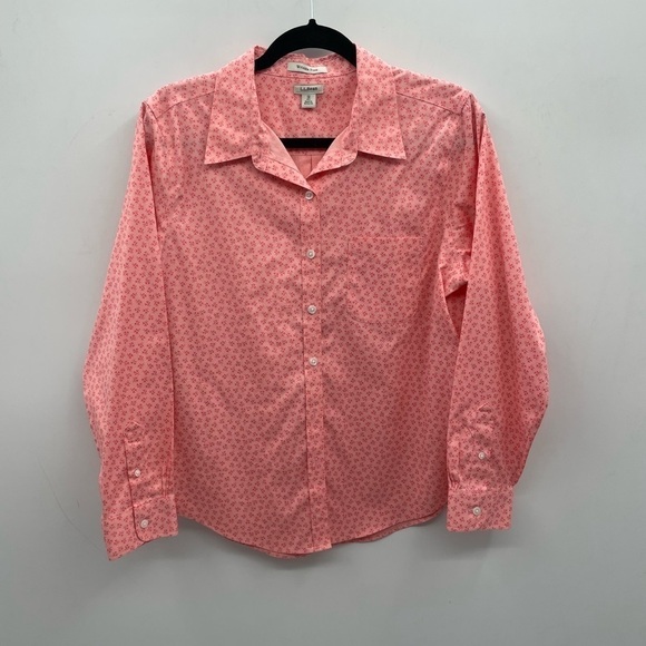 LL Bean Woman cotton wrinkle free button career structured classic floral top M - Picture 1 of 6
